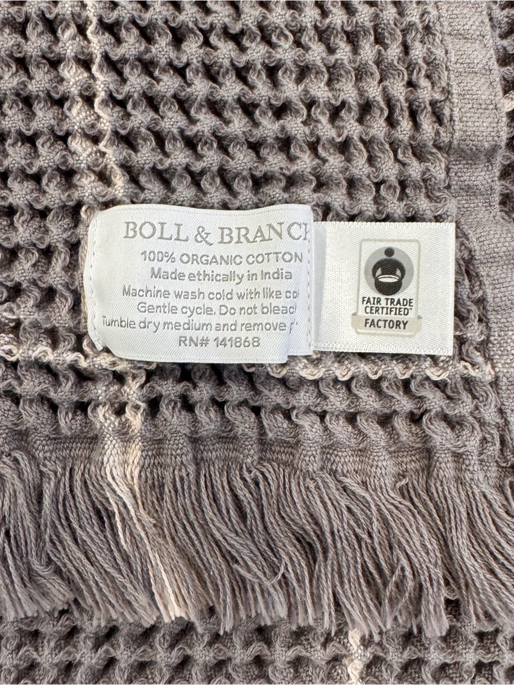 Boll & Branch Waffle Blanket Gray Cream Windowpane Check Throw 60x42 Cotton